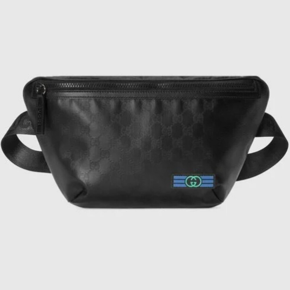 $2,400 New, Authentic GUCCI Black GG Crystal Belt Bag sz 105